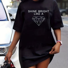  Diamond & Letter Print Round Neck Tee Dress