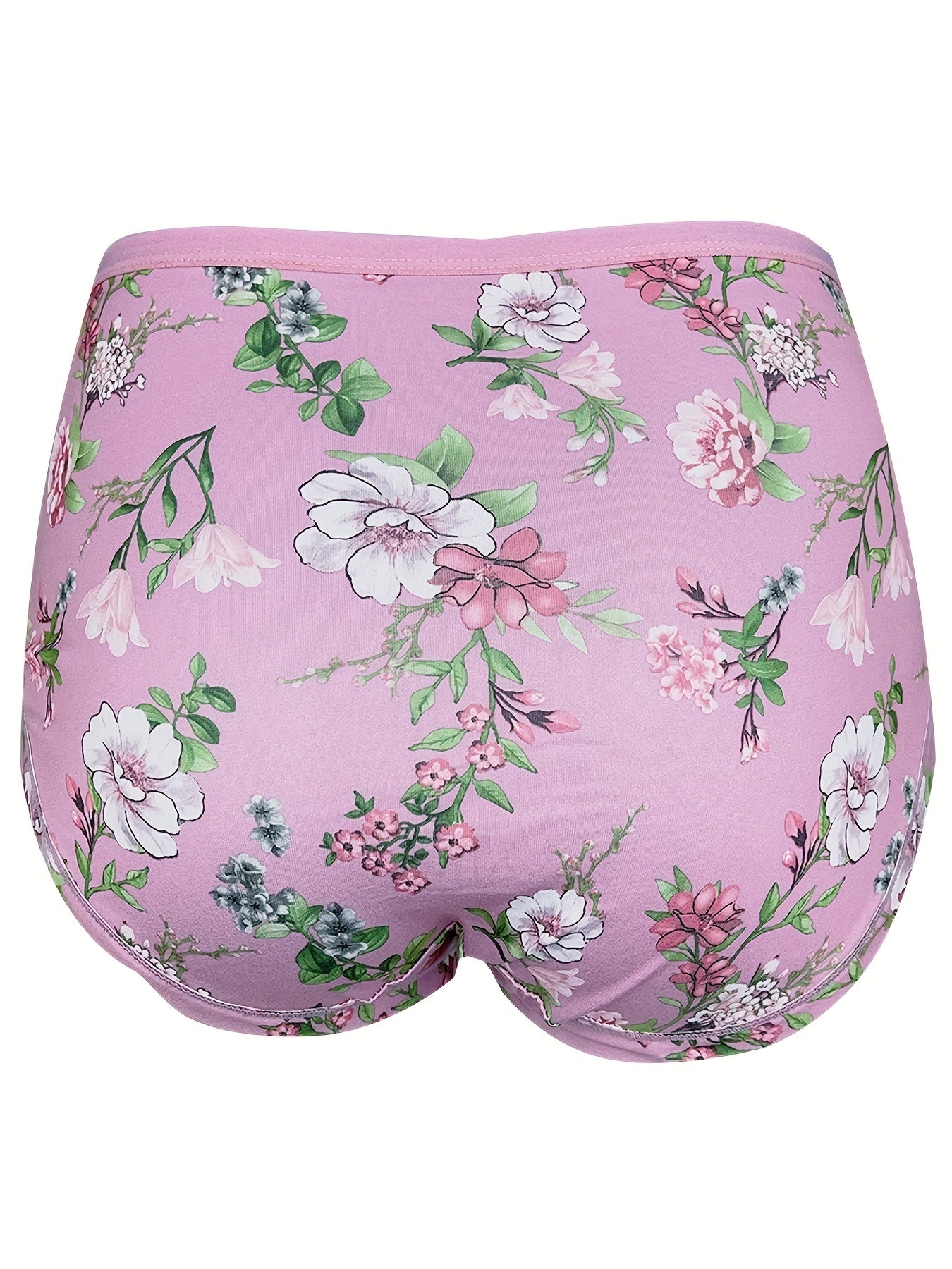 5 Pcs Women's Floral Print Bikini Panties Breathable Plus Size Lingerie