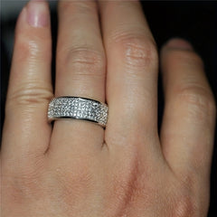 Men's Silver & Golden Zircon Ring - Round Inlaid