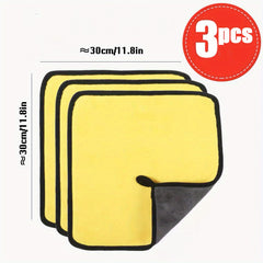 3pcs Thickened Car Wash Towels Absorbent Microfiber Cleaning Scrubbers