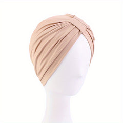 Pleated Bowknot Turban Cap Solid Elastic Head Wrap Bonnet Head Scarf