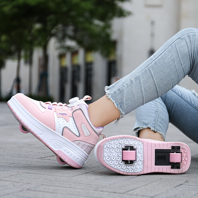 Girl's Rotating Buckle Roller Shoes For Kids