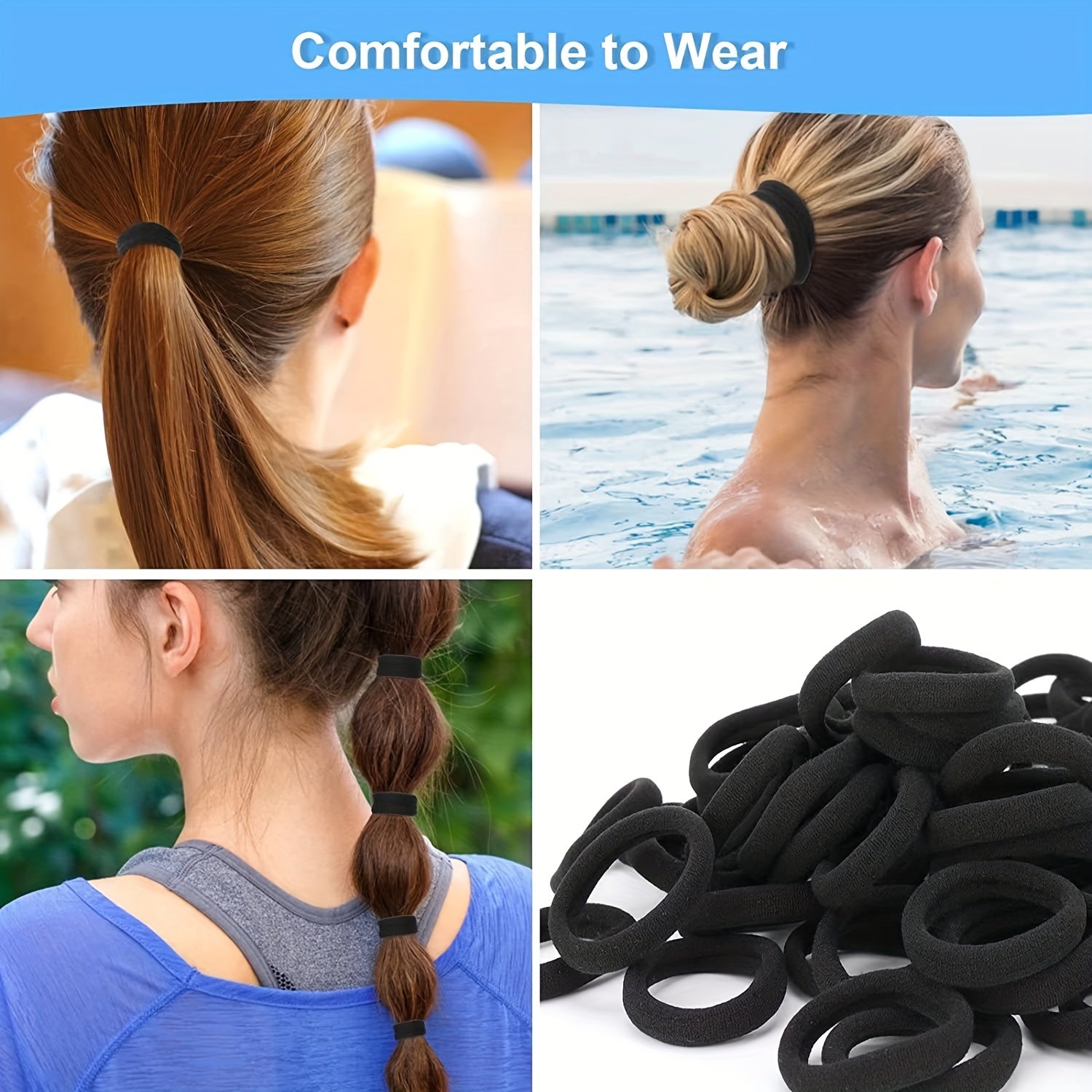 100pcs Soft Nylon Rubber Band Ponytail Holder Elastic Hair Ties Hair Accessories