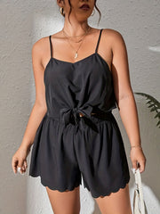  Two Piece Set: Solid Cami Top & Scallop Trim Shorts