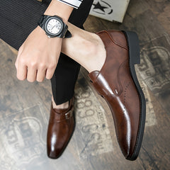 Men's Brogue Monk Strap Loafer Shoes Square Toe Casual Dress Shoes
