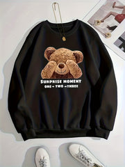 Bear Print Crew Neck Pullover Sweatshirt for Women