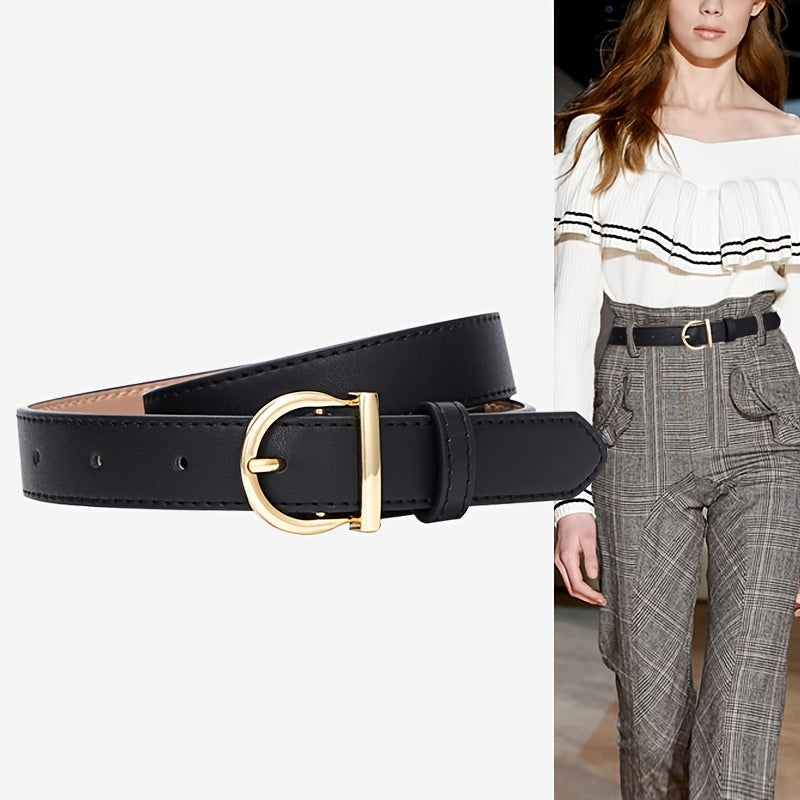 Solid Leather Belt Women's Casual Pin Half Round Buckle Belts