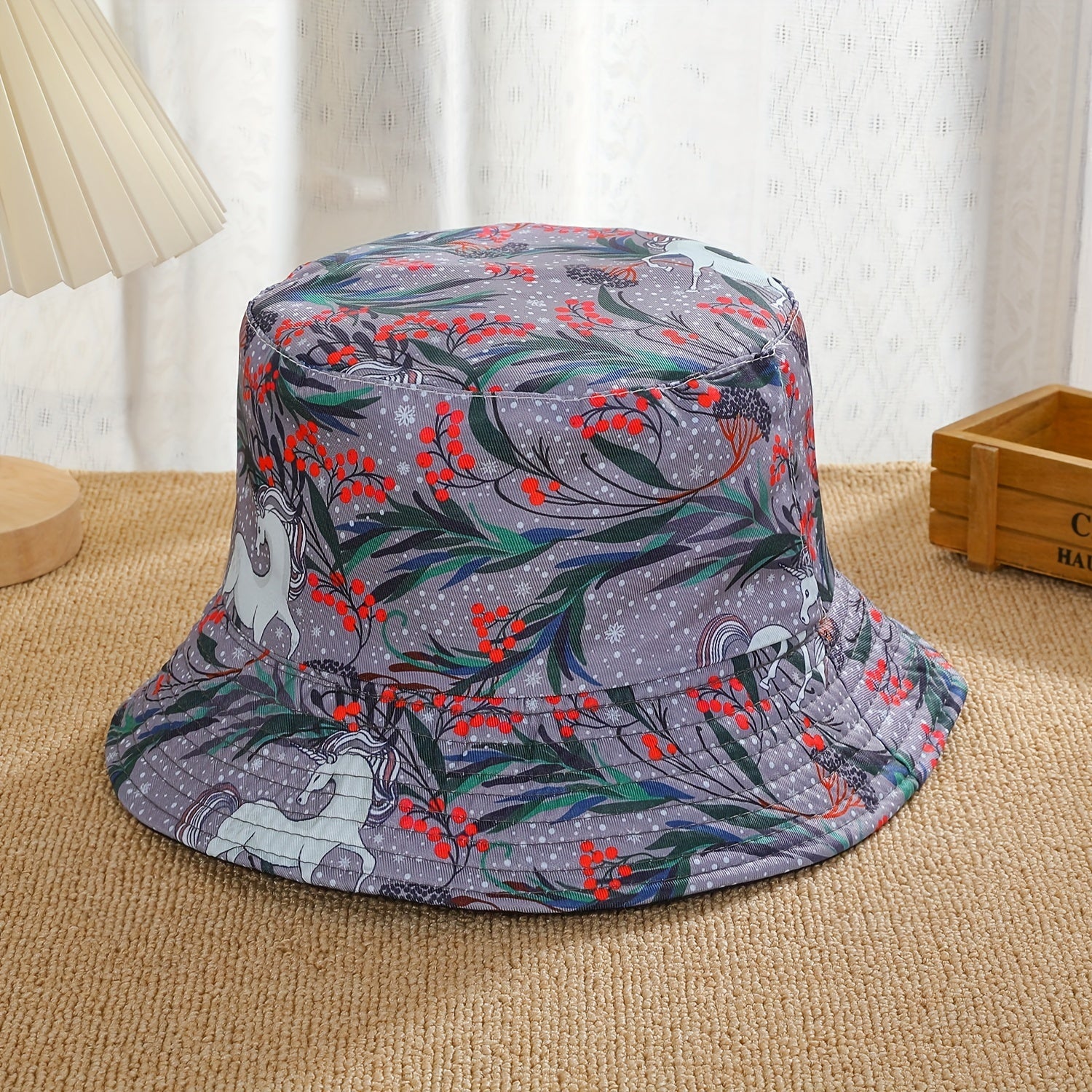 Casual Reversible Bucket Hat Unicorn Print Set Mushroom Hat