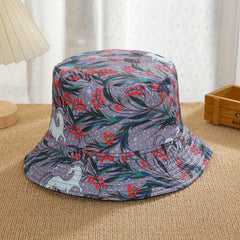 Casual Reversible Bucket Hat Unicorn Print Set Mushroom Hat