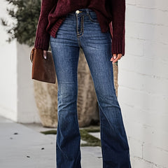  Casual Jeans Women's Washed Button Fly Flared Leg Jeans
