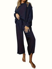  Women's Solid Top & Drawstring Pants 2 Piece Set
