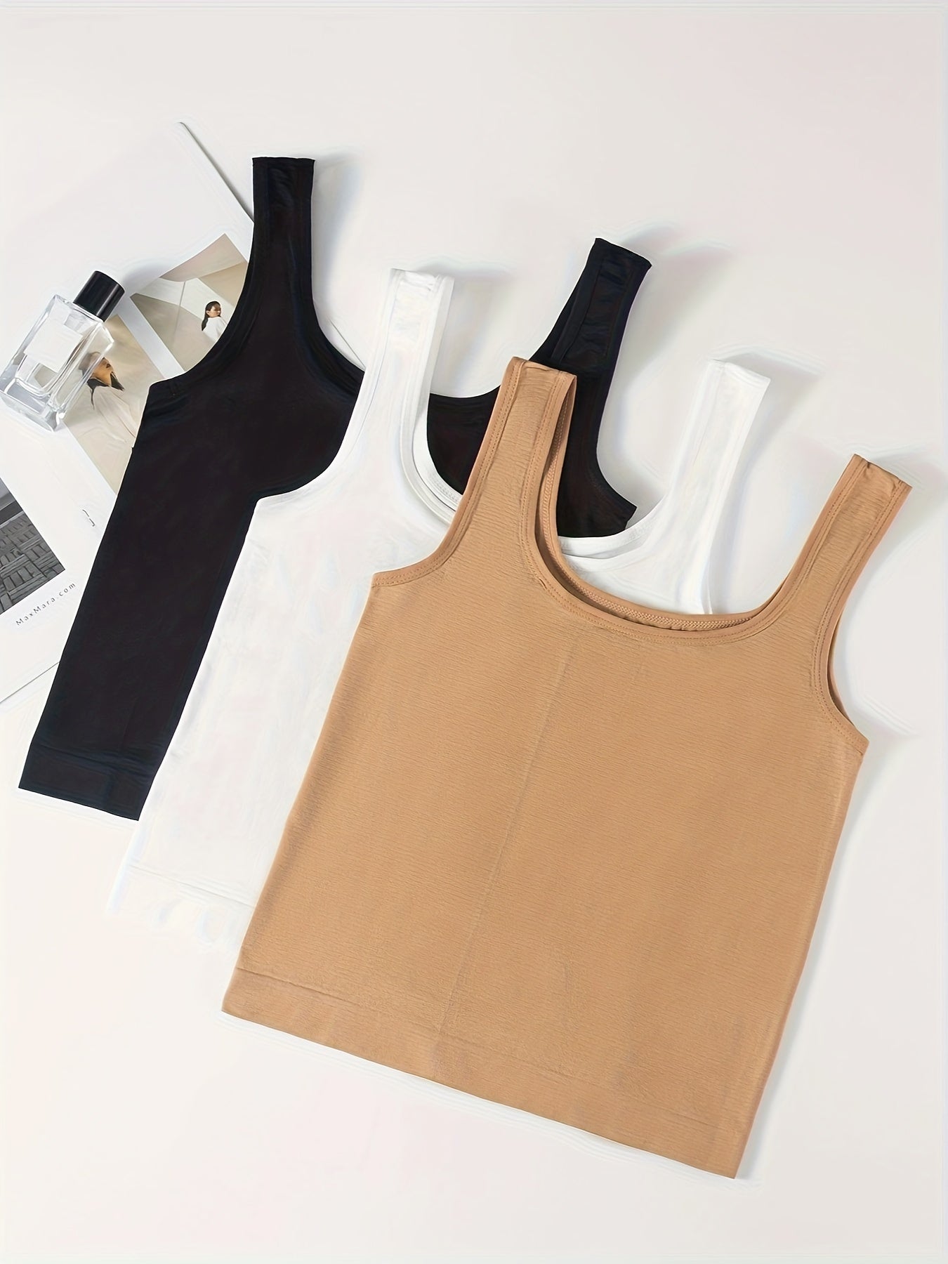 3pcs Solid Tank Tops Sleeveless Comfy Top Women's Lingerie