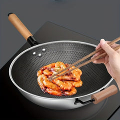 Non Stick Wok With Lid 32 Stainless Steel Honeycomb Coating Deep Frying Pan
