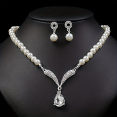 Vintage Faux Pearl Necklace & Earrings Set for Women