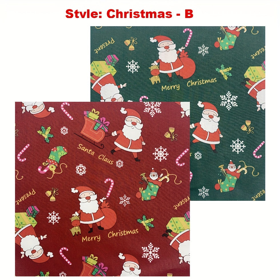 2pcs Christmas Cotton Cloth Sewing Fabric DIY Patchwork Material 50x5