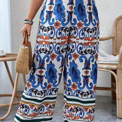  Boho Pants Women's Plus Floral Print Wide Leg Trousers