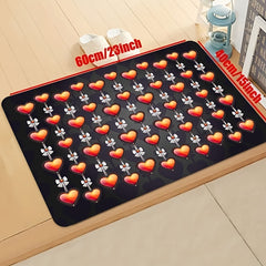 Red Heart Print Kitchen Mat Floral Pattern Rug, Washable Decorative Carpet