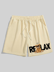 Relax Bear Comfy Shorts Men's Casual Solid Elastic Waist Drawstring Shorts