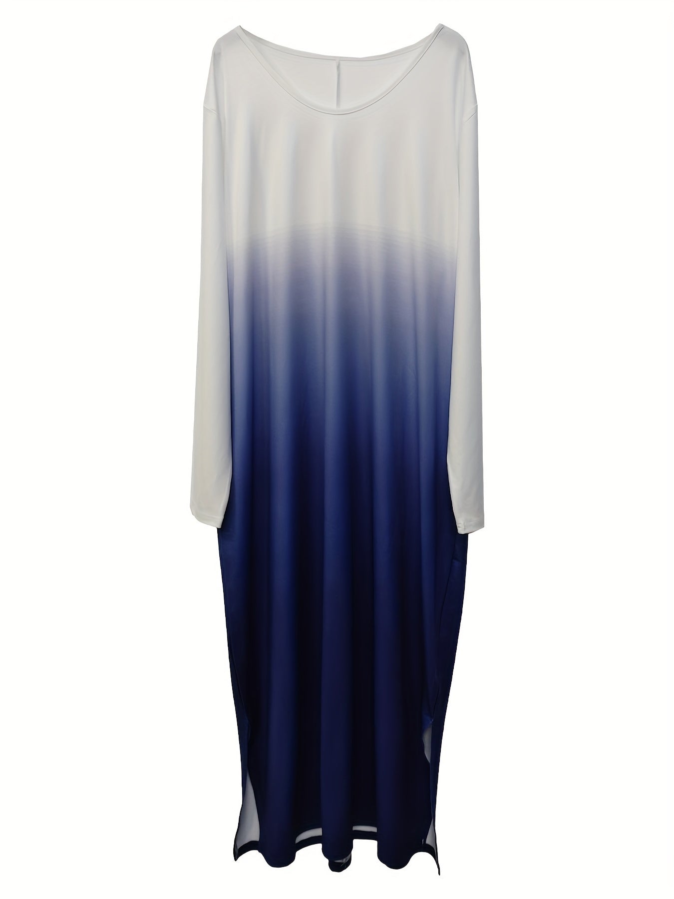Women's Plus Ombre Long Sleeve Round Neck Maxi Dress