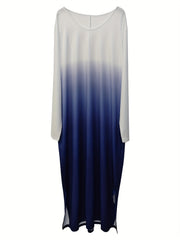 Women's Plus Ombre Long Sleeve Round Neck Maxi Dress