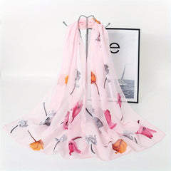 Rose Print Thin Scarf Breathable Shawl Solid Hijab Head Wraps Sunscreen