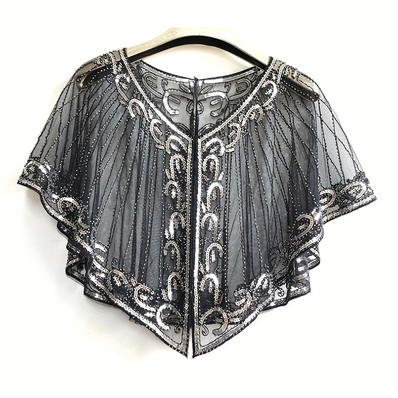 1920s Flapper Shawl Beaded Sequins Cape Wrap