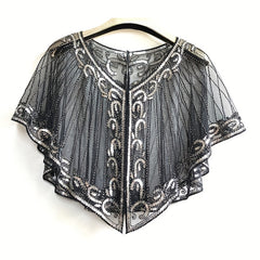 1920s Flapper Shawl Beaded Sequins Cape Wrap