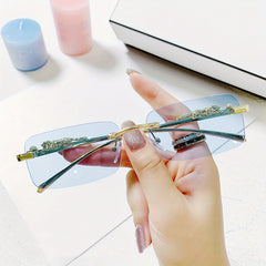 Leopard Rimless Sunglasses Retro Tinted Metal Sun Shades UV400