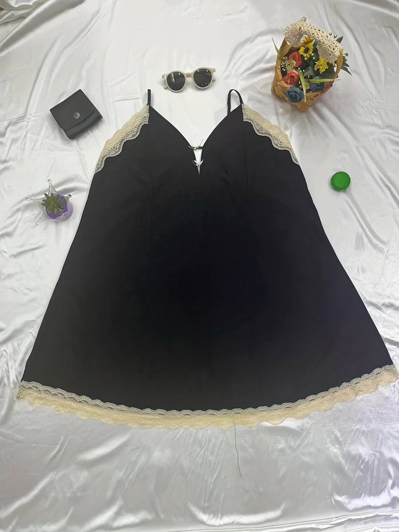  Nightdress Lace Trim Mini Cami Sleep Dress