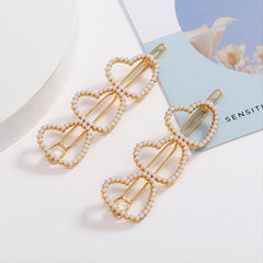2pcs Faux Pearl Love Hair Clip Golden Hair Accessories