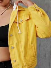  Hooded Denim Jacket Button Up Long Sleeve