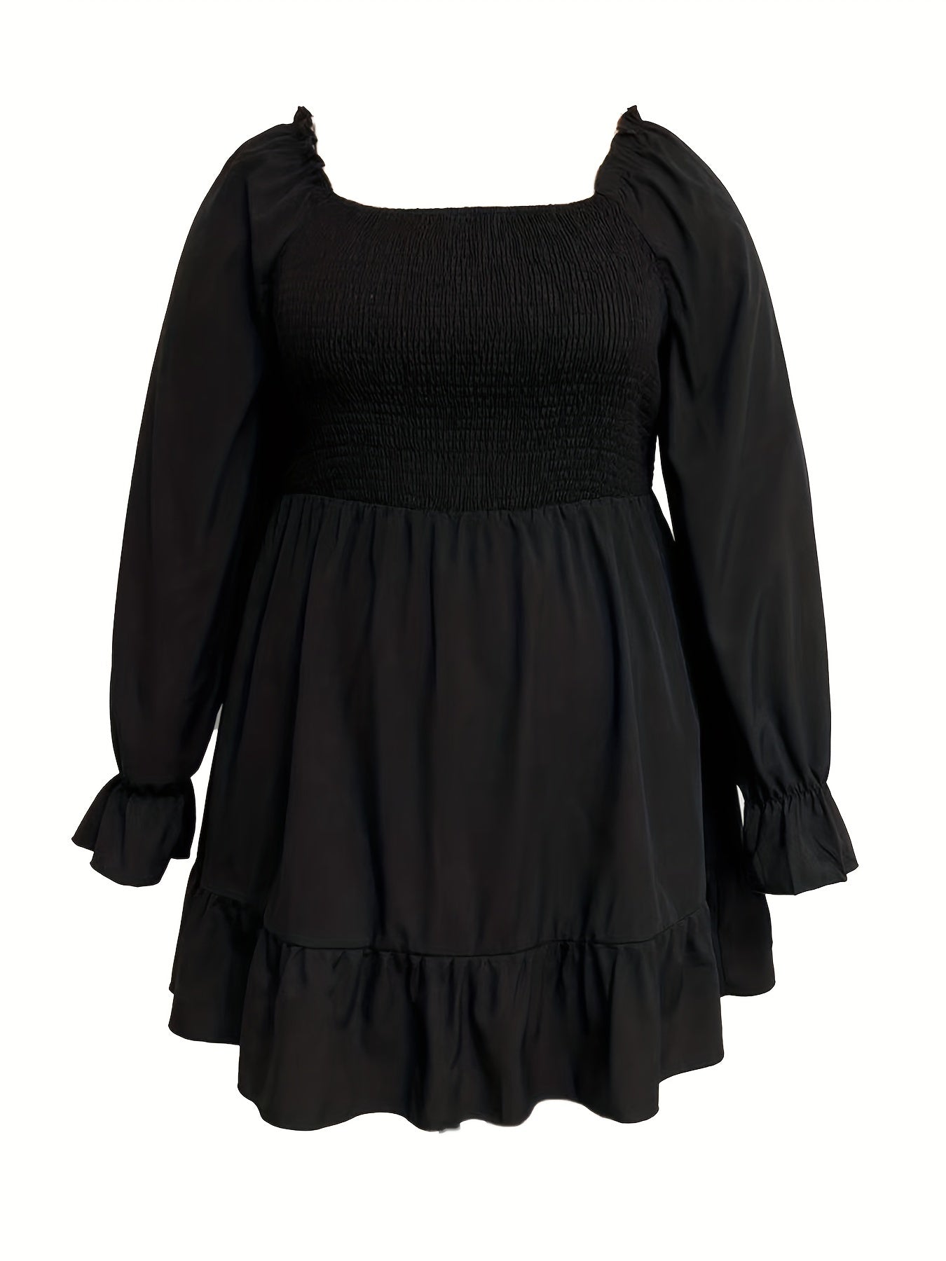  Solid Ruffle Sleeve Square Neck A Line Mini Dress