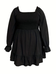  Solid Ruffle Sleeve Square Neck A Line Mini Dress