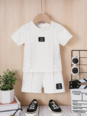 2pcs Boys Casual Center Solid Tees & Shorts Set Kids Outfits
