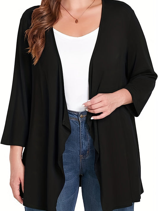  Solid Half Sleeve Open Front Cardigan