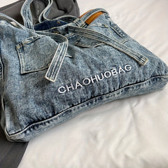 Denim Canvas Tote Bag Large Capacity Shoulder Bag Vintage Y2K Hobo Bag