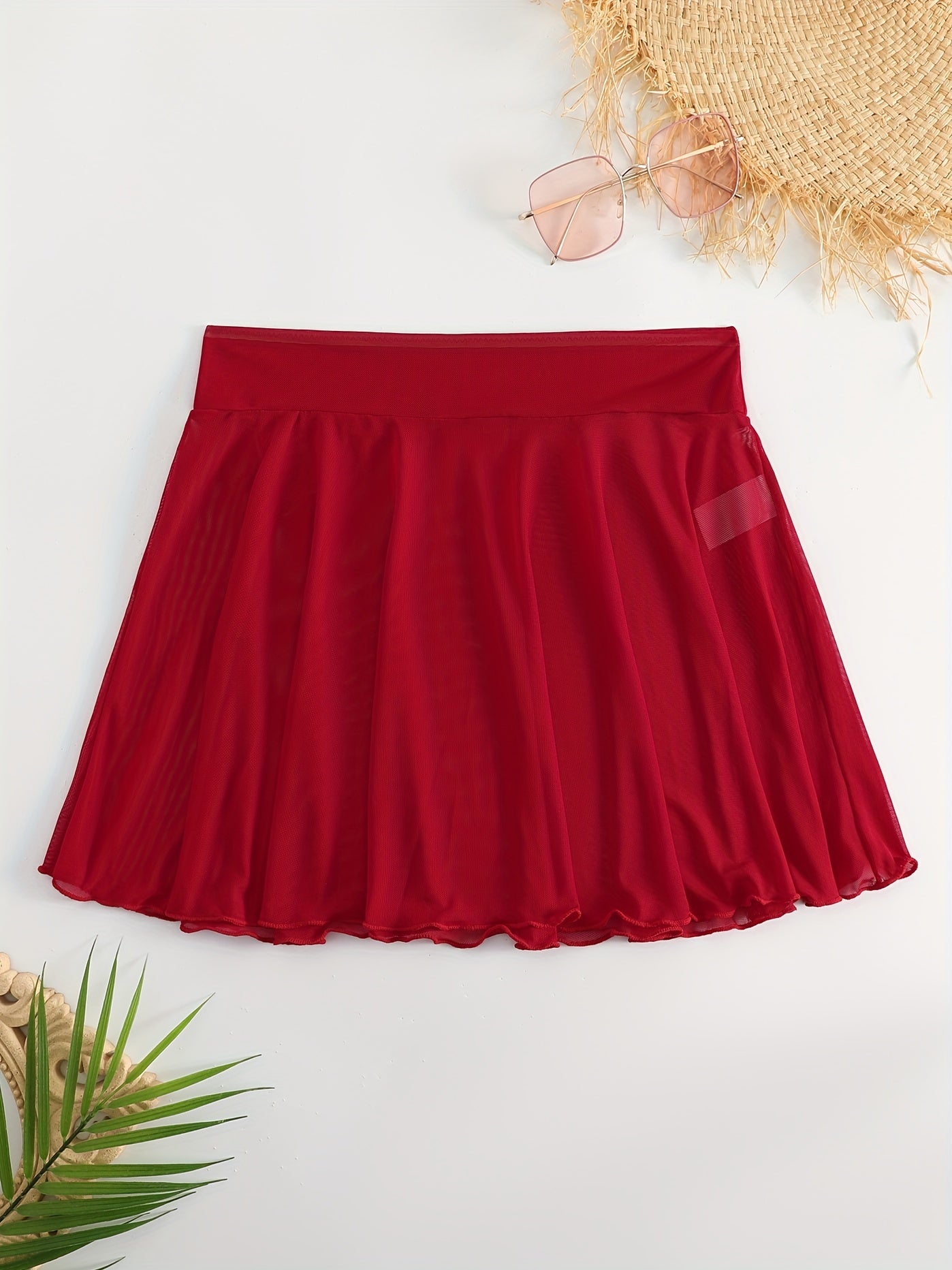 High Stretch Mesh Cover Up Skirt Solid Semi Sheer Beachwear Women's S