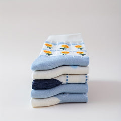 5 Pairs Floral Print Socks Comfy & Breathable Mid Tube Socks