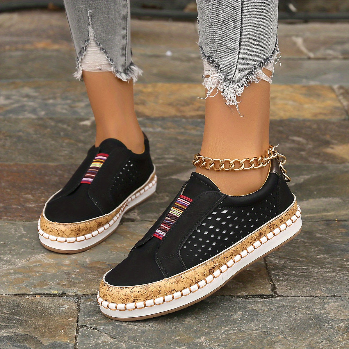 Women's Hollow Out Flat Loafers Soft Slip On Walking Shoes