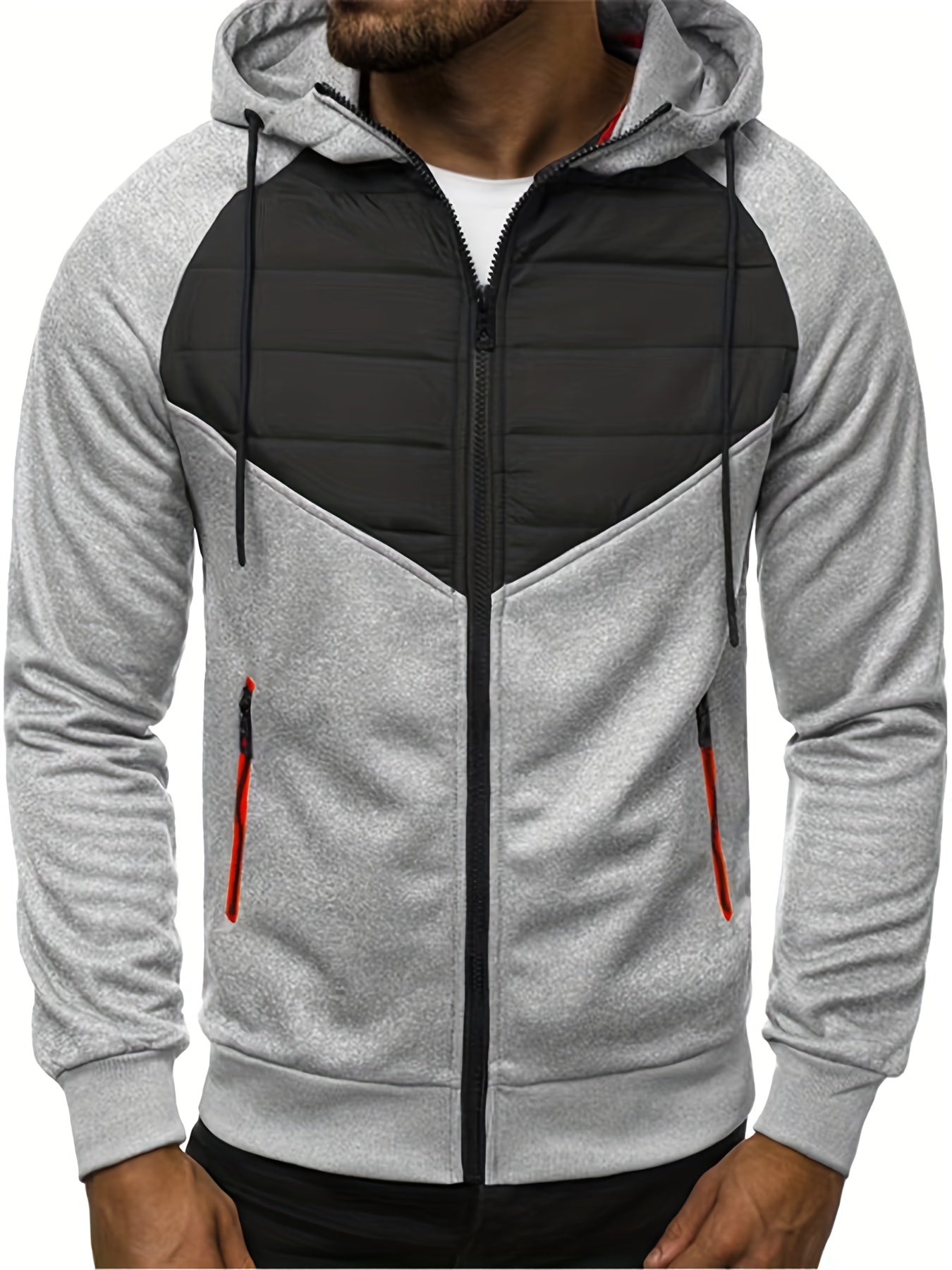 Patchwork Zip Hooded Sweatshirt Men's Jacket Coat