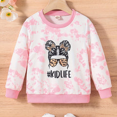 Toddler Girls Portrait Print Crew Neck Sweatshirt