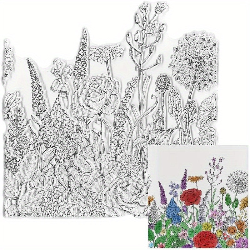 Spring Flowers Leaves Background Clear Stamps for Crafts