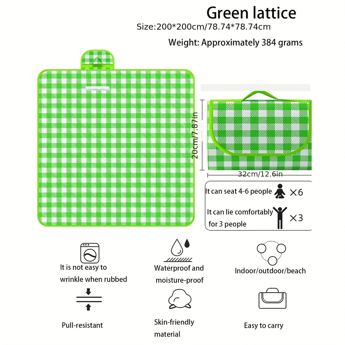Portable PVC Picnic Mat Modern Plaid Pattern Waterproof Camping Beach Mat