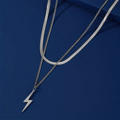 Silver Stainless Steel Lightning Pendant Men's Necklace