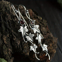 Men's Silver Leaf Dangle Earrings with Colorful Gemstones