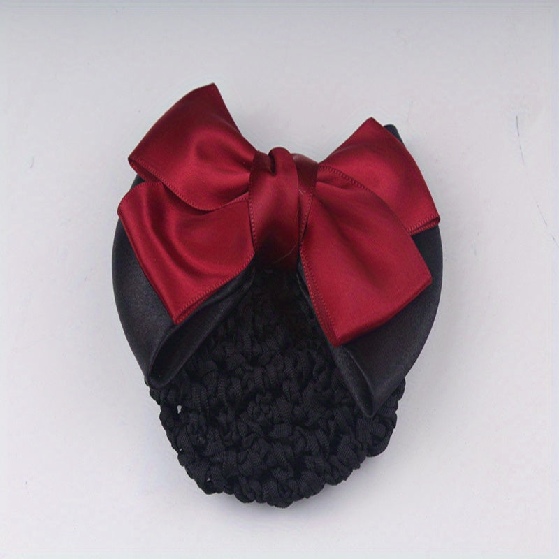 Bowknot Snood Net Barrette Hair Clip Bun Cover Hairnet Lace Bow Decor