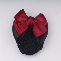 Bowknot Snood Net Barrette Hair Clip Bun Cover Hairnet Lace Bow Decor