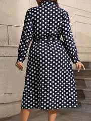  Polka Dot Button Up Long Sleeve Shirt Dress