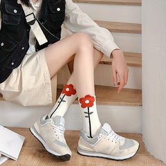 5 Pairs Floral Print Socks Mid Tube Women's Stockings & Hosiery