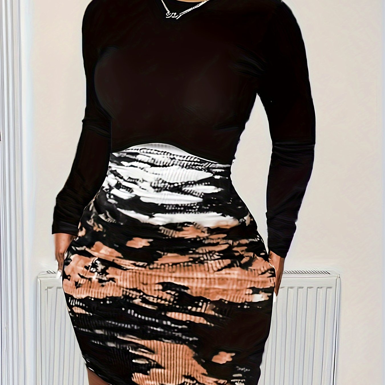  Tie Dye Long Sleeve Bodycon Midi Dress